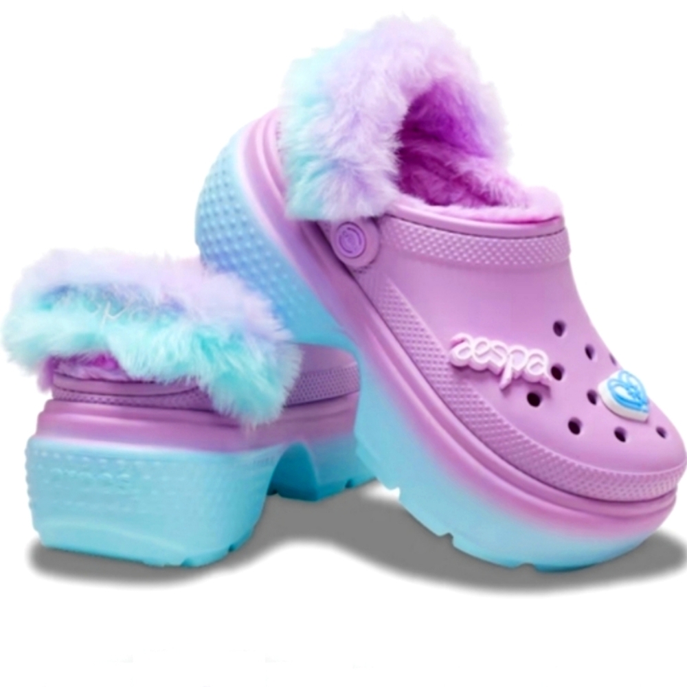 AESPA X CROCS Stomp Lined Clog Pastel Pink Blue Women's size